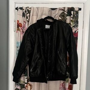 Zara Black pleather jacket with jersey hood